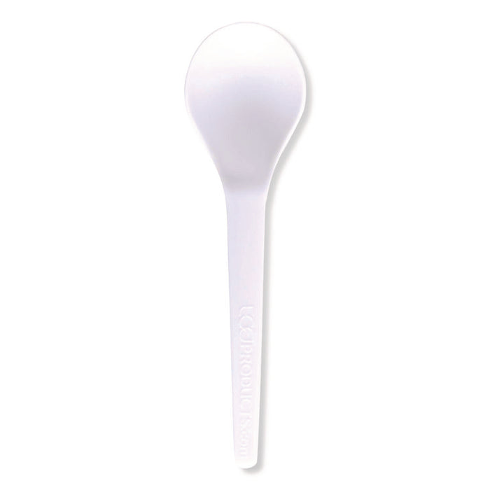Plantware Compostable Soup Spoon, Heavyweight, Plastic, White, 50/Pack, 20 Packs/Carton
