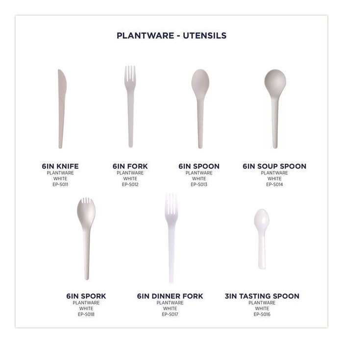 Plantware Compostable Soup Spoon, Heavyweight, Plastic, White, 50/Pack, 20 Packs/Carton