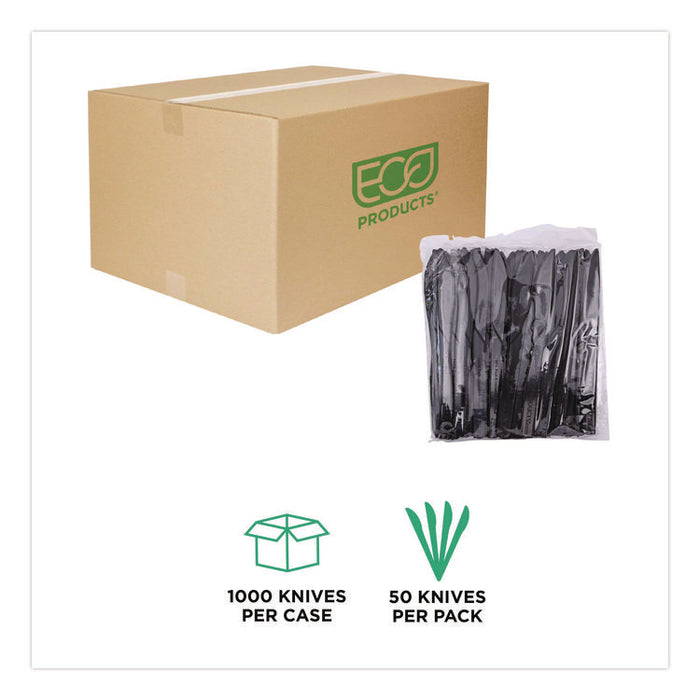100% Recycled Content Cutlery, Knife, Plastic, Black, 50/Pack, 20 Packs/Carton