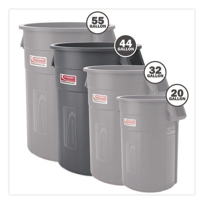 Injection Molded Utility Trash Can, 44 gal, Plastic/Resin, Gray