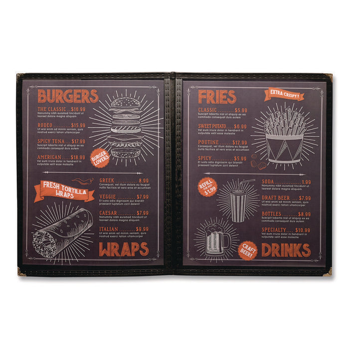 Menu Holder For 8.5 x 11 Menus, Portrait Orientation, 4-View, 9.6 x 12 Holder, Clear/Black/Silver, 10/Pack