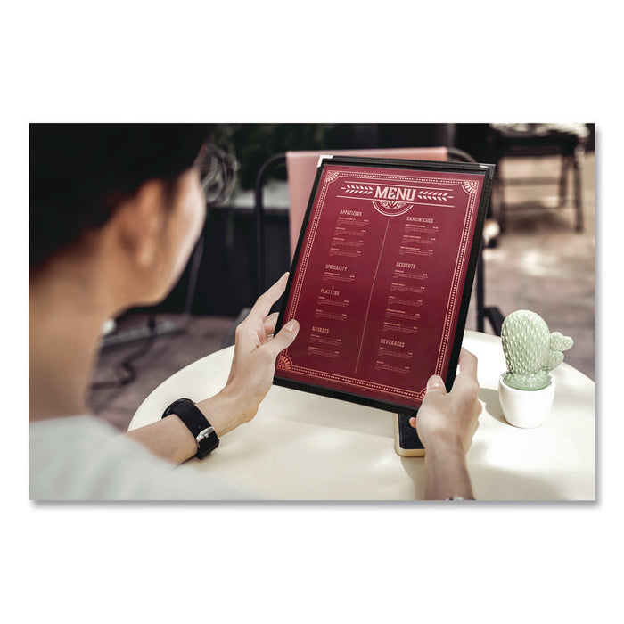 Menu Holder For 8.5 x 11 Menus, Portrait Orientation, 9.3 x 11.9 Holder, Clear/Black/Gold