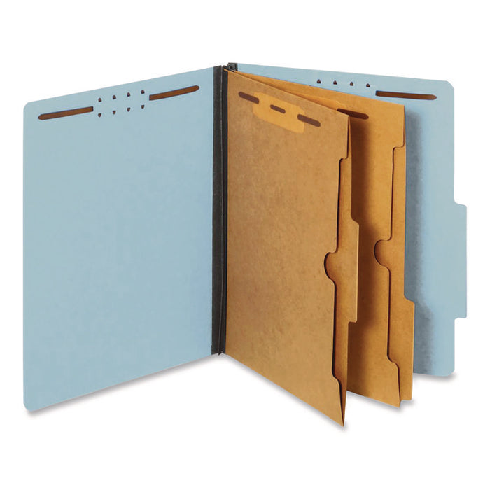 Pressboard Classification Folders, 2/5 Tab, Expands 2.5", 2 Full-Pocket Dividers, 6 Fasteners, Letter Size, Light Blue, 10/BX