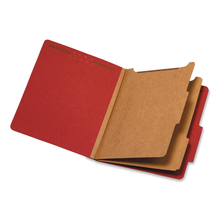 Pressboard Top Tab Classification Folders, 2/5-Cut Tab, Expands 2.5", 2 Dividers, 6 Fasteners, Letter Size, Bright Red, 10/BX