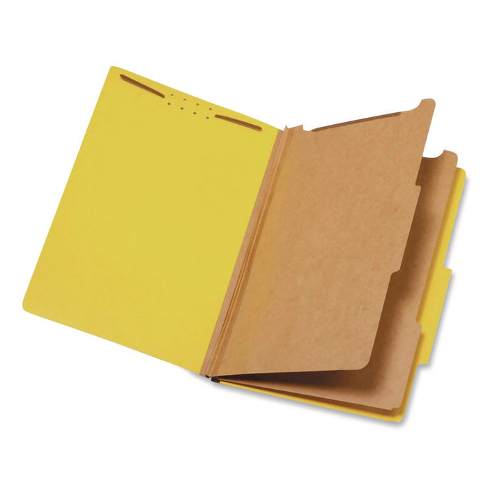 Pressboard Top Tab Classification Folders, 2/5-Cut Tab, Expands 2.5", 2 Dividers, 6 Fasteners, Legal Size, Yellow, 10/Box
