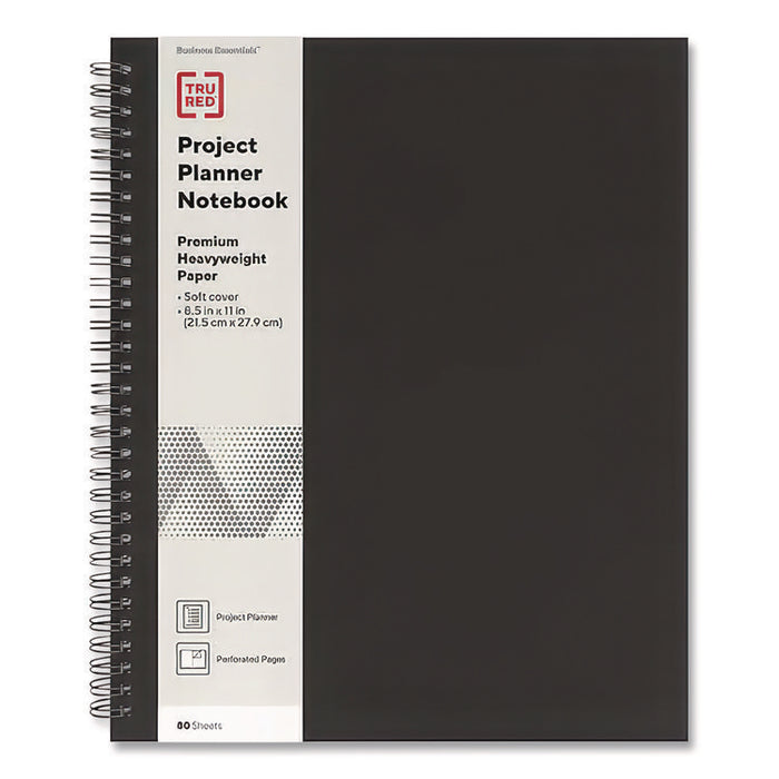 Wirebound Soft-Cover Project-Planning Notebook, Project-Management Format, Black Cover, (80) 11 x 8.5 Sheets