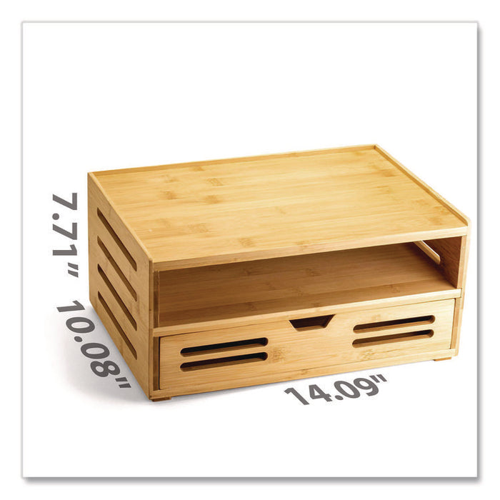 Bamboo Stackable Document Organizer with Drawer, 2 Sections, Letter Size Files, 14.09" x 10.08" x 7.7", Brown