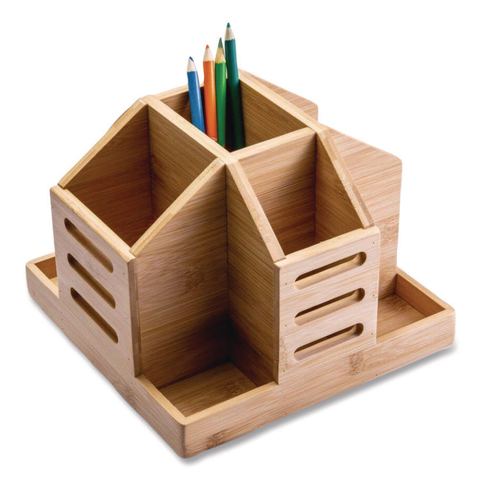 Bamboo Rotary Organizer, 9 Compartments, 8.85 x 8.82 x 7.4, Brown, Bamboo