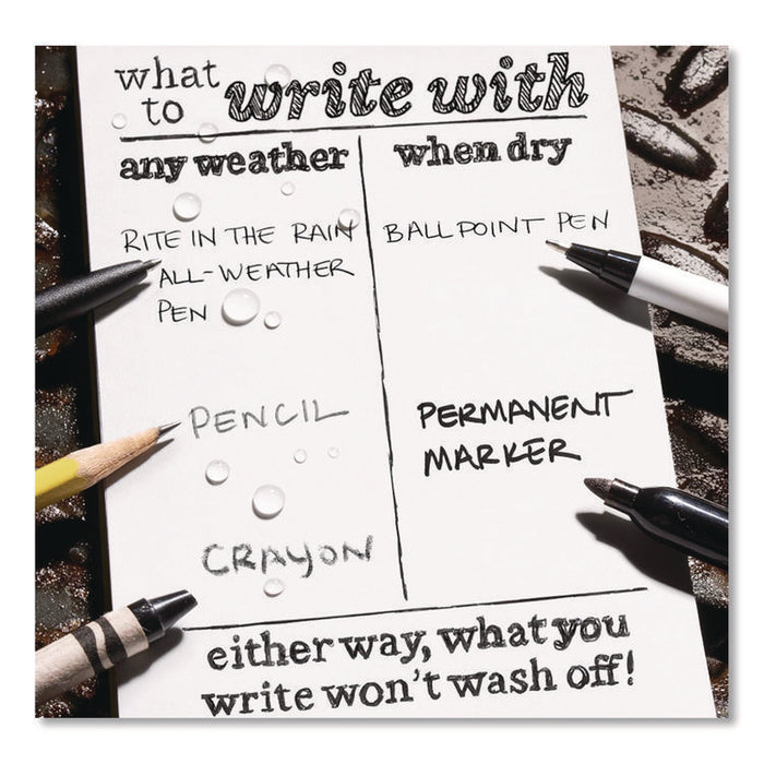 All-Weather Wire-O Notepad, Black Cover, Universal: Narrow Rule and Quadrille Rule (4 sq/in), (50) White 3 x 5 Sheets