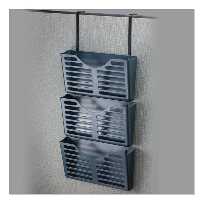 Recycled Plastic Cubicle Triple File Pocket, Cubicle Pins Mount, 13.5 x 4.75 x 28, Charcoal, 3/Pack