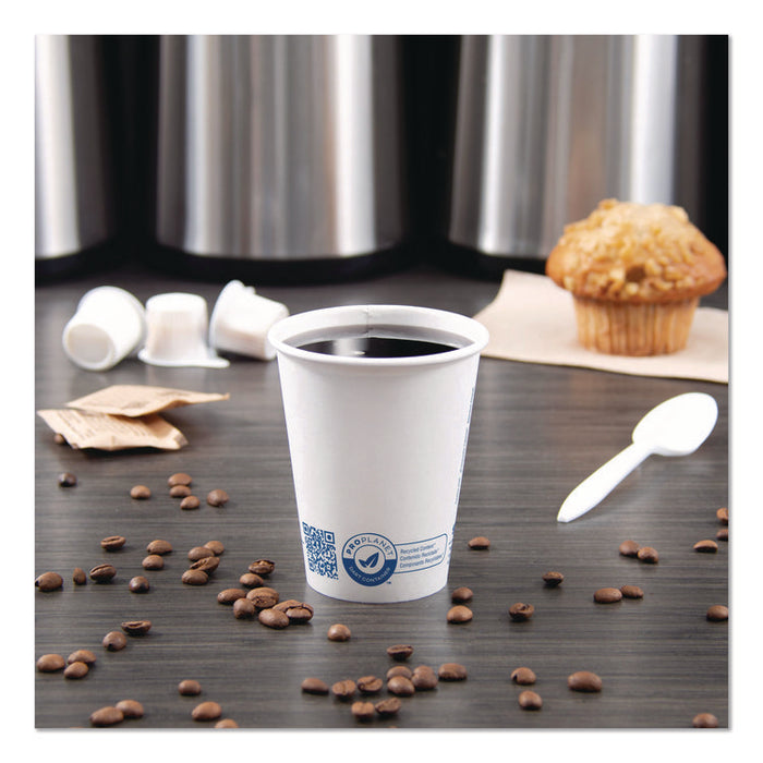 Recycled Content PCF Paper Hot Cups, ProPlanet Seal, 8 oz, White/Blue, 1,000/Carton