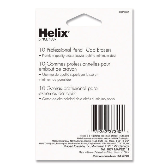 Professional Hi-Polymer Oversized Pencil Cap Erasers, For Pencil Marks, White, 10/Pack