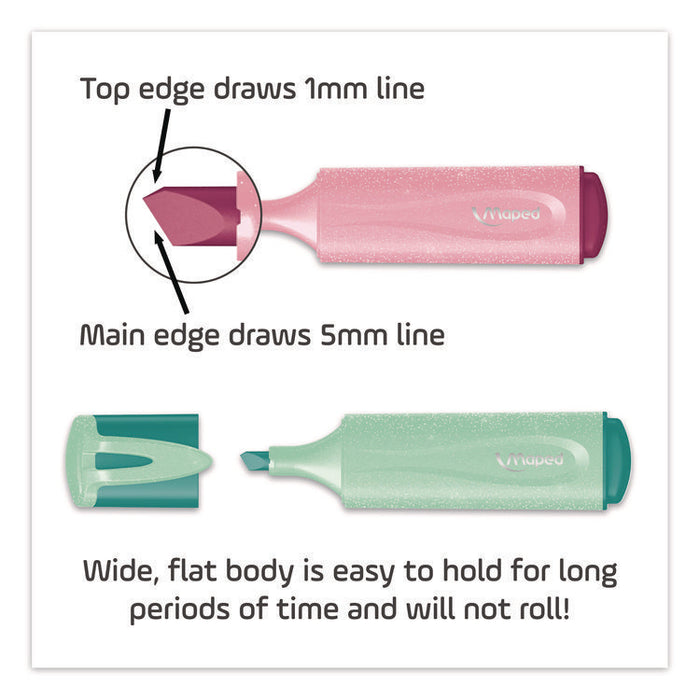 Fluo Peps Pastel Glitter Highlighter, Assorted Ink, Chisel Tip, Assorted Barrel, 4/Pack