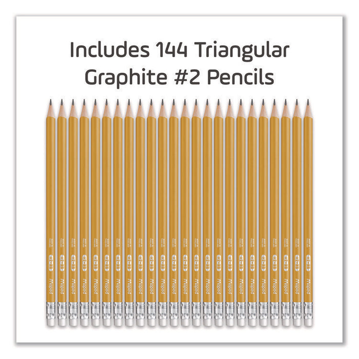 Essentials Triangular Pre-Sharpened Pencils, HB (#2), Black Lead, Yellow Barrel, 144/Box