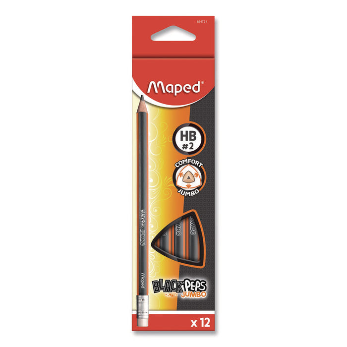 Black'Peps Jumbo Triangular Pencils, HB (#2), Black Lead, Orange/Black Barrel, Dozen