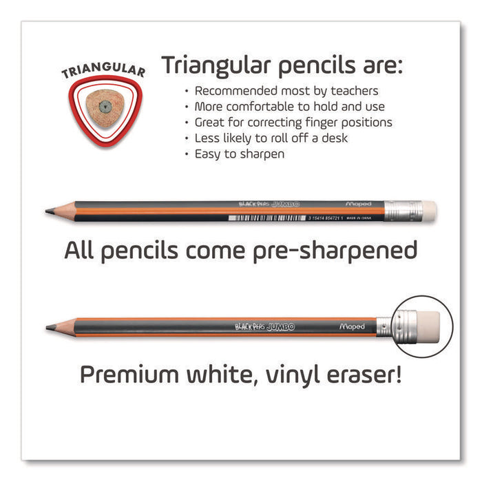 Black'Peps Jumbo Triangular Pencils, HB (#2), Black Lead, Orange/Black Barrel, Dozen