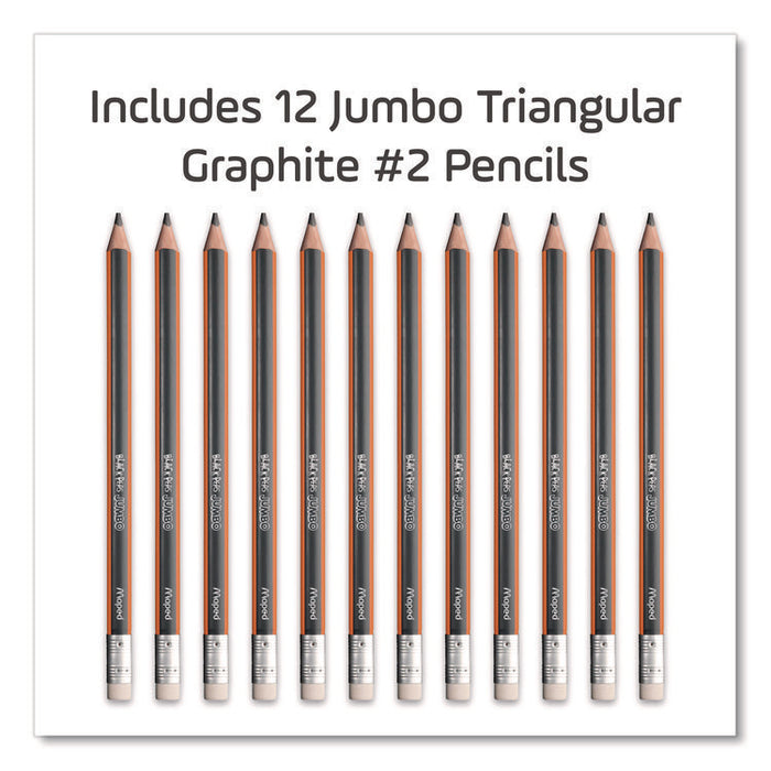 Black'Peps Jumbo Triangular Pencils, HB (#2), Black Lead, Orange/Black Barrel, Dozen