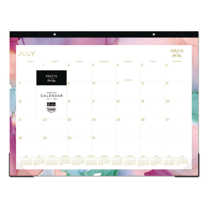 Ashley G Academic Monthly Desk Pad, 22x17, Multicolor Sheets, Black Headband, Clear Corners, 12-Month (Jul to Jun): 2025-2026