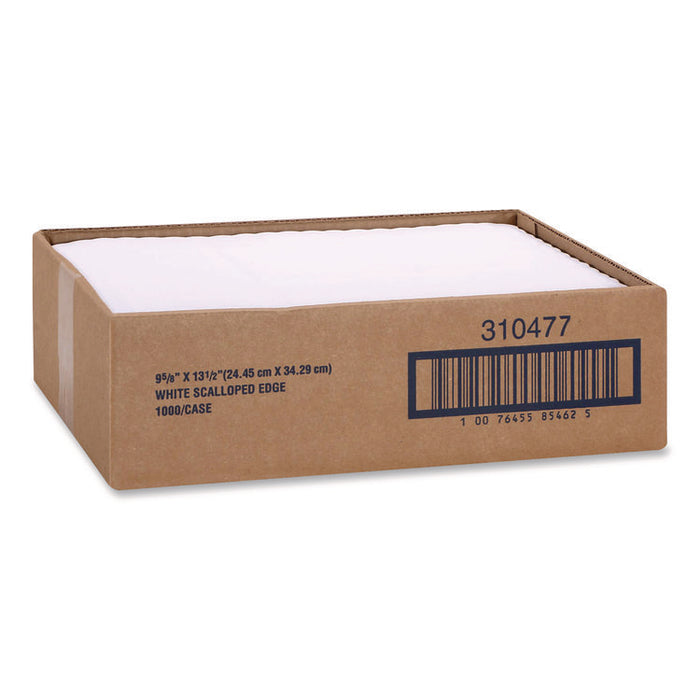 Placemats, Smooth Surface, Scalloped Edges, 13.5" x 9.63", White, 1,000/Carton