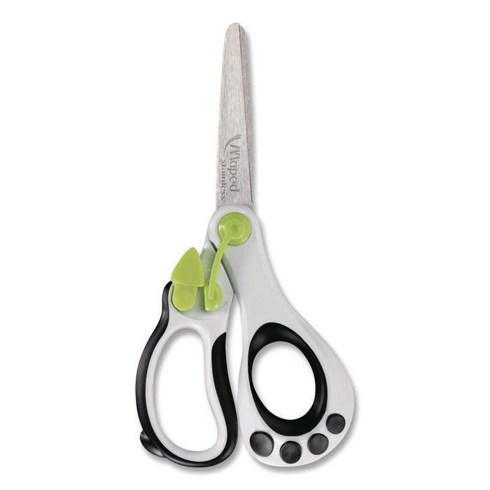 Kidy Spring-Assisted Educational Scissors Rounded Tip, 5.41" Long, 2" Cut Length, Straight White/ Black Handle