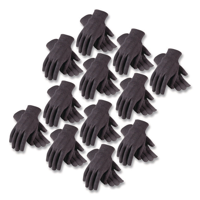 Polyester/Cotton Jersey Gloves, Clute Cut, Straight Thumb, One Size Fits Most, Brown, 12 Pairs