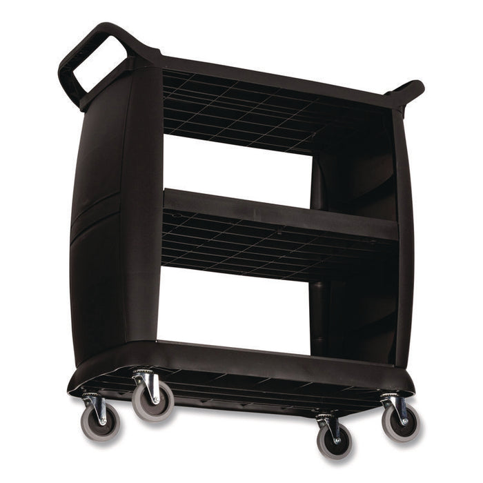Bussing Cart, Plastic, 3 Shelves, 300 lb Capacity, 18 x 36.25 x 38, Black