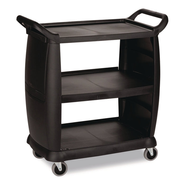 Bussing Cart, Plastic, 3 Shelves, 300 lb Capacity, 18 x 36.25 x 38, Black