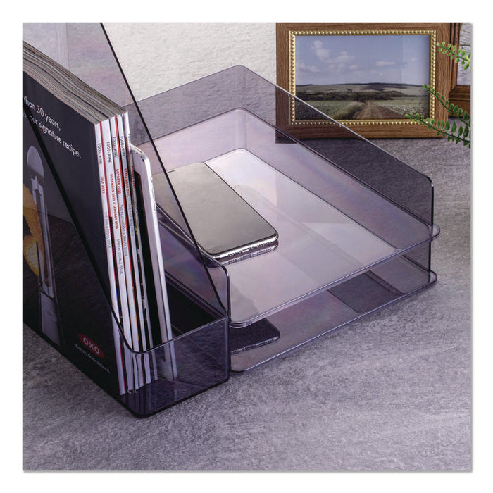 Recycled Plastic Desktop Document Organization Set, (1) Letter-Sized Letter Tray, (1) Magazine File, Translucent Ash