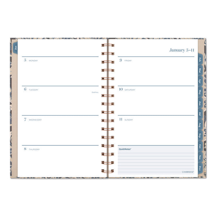 Elizabeth Weekly/Monthly Planner, 8.5 x 5.5, Floral Artwork, Blue Cover, 12-Month (Jan-Dec): 2026