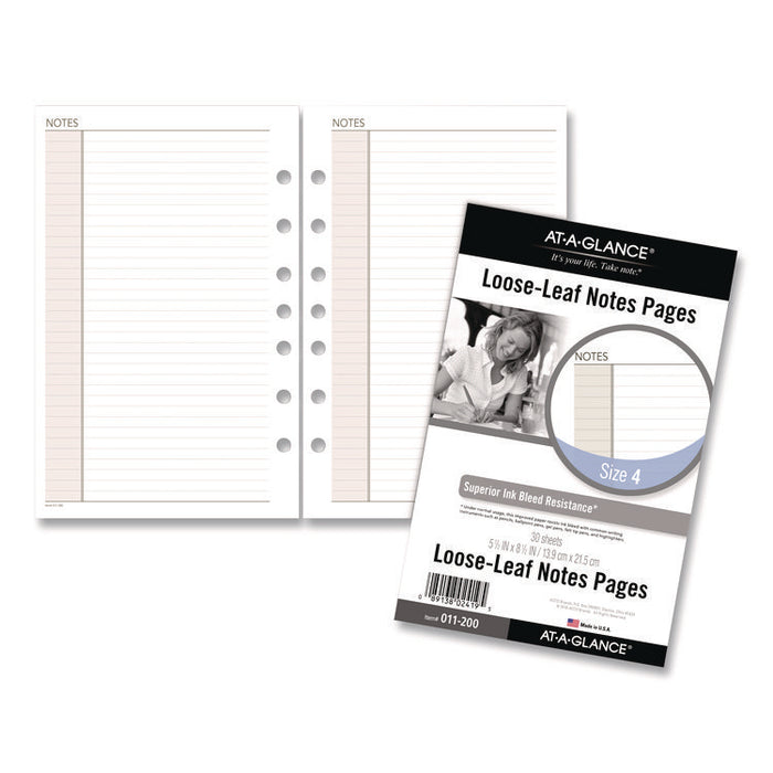 Lined Notes Pages for Planners/Organizers, 8.5 x 5.5, White Sheets, Undated, 30 Sheets
