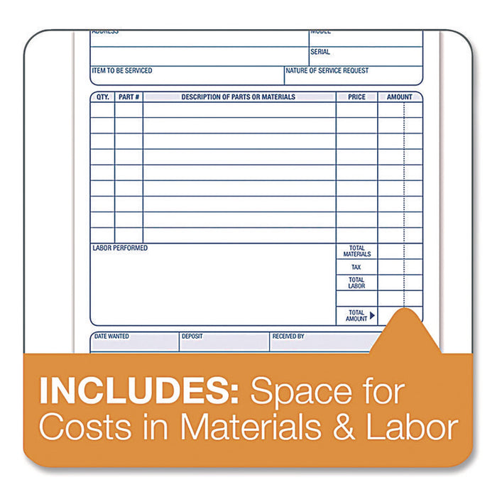 Work Order Form, Three-Part Carbonless, 5.66 x 9, 250 Sets/Pack