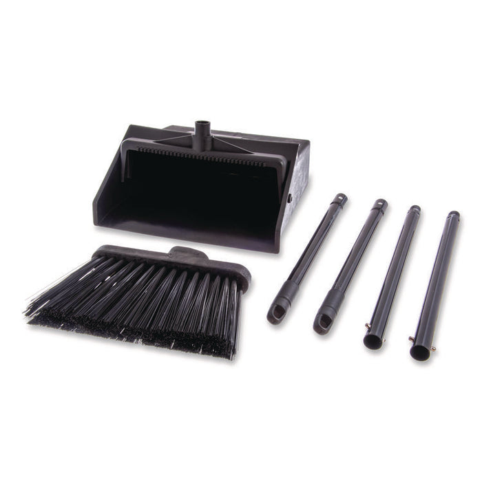 Duo-Pan Upright Dust Pan and Broom, 11.8 x 36, 24.5" Handle, Plastic, Black