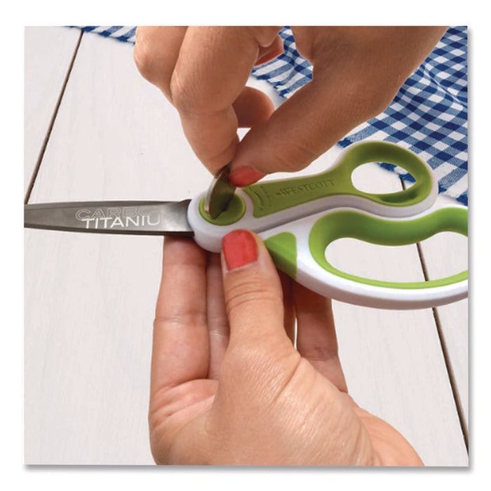 CarboTitanium Bonded Scissors, 8" Long, 3.25" Cut Length, Straight White/Green Handle
