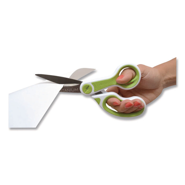 CarboTitanium Bonded Scissors, 8" Long, 3.25" Cut Length, Straight White/Green Handle