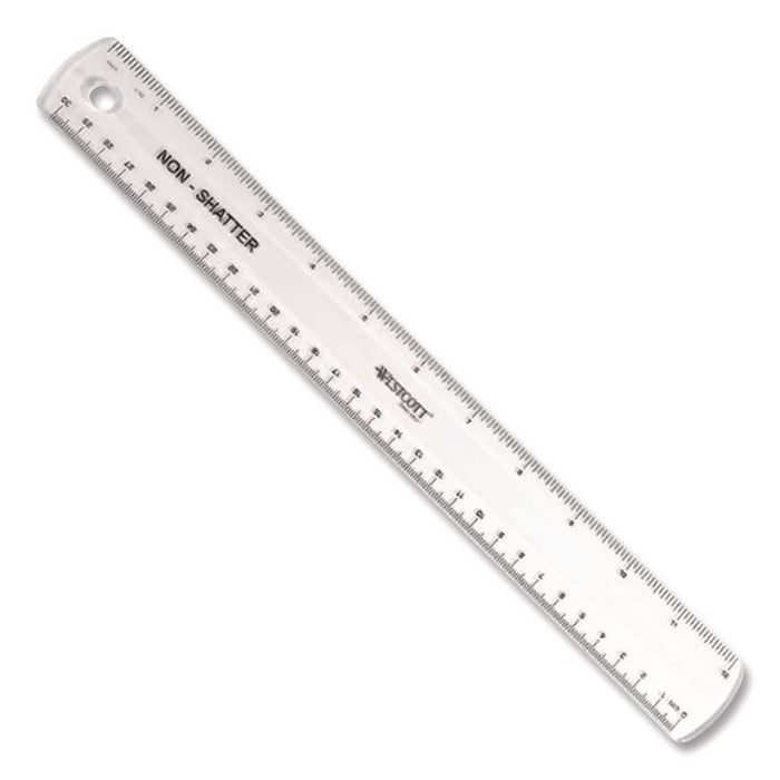 Non-Shatter Flexible Ruler, Standard/Metric, 12" (30 cm) Long, Plastic, Clear, 12/Box