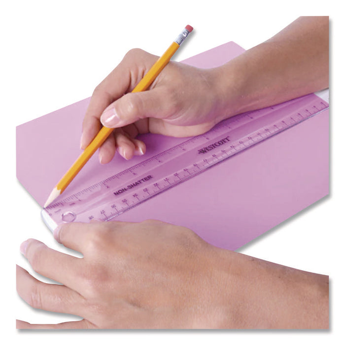 Non-Shatter Flexible Ruler, Standard/Metric, 12" (30 cm) Long, Plastic, Clear, 12/Box