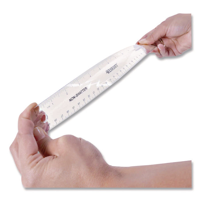 Non-Shatter Flexible Ruler, Standard/Metric, 12" (30 cm) Long, Plastic, Clear, 12/Box