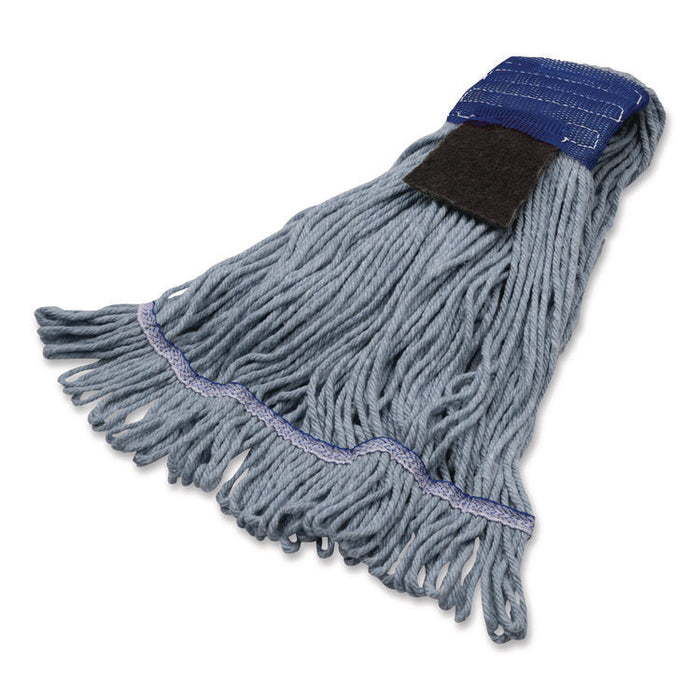 Medium Blue Looped-End Mop, Cotton, 36 x 6 x 3, Blue