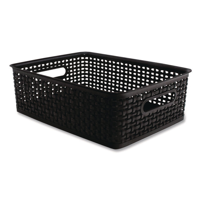Plastic Weave Bin, Medium, 14" x 10.5" x 4.63", Black