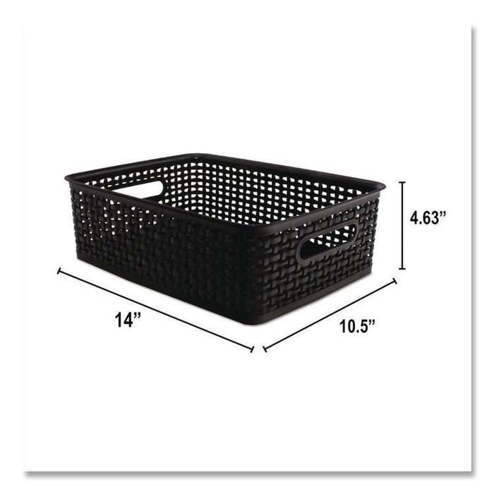 Plastic Weave Bin, Medium, 14" x 10.5" x 4.63", Black
