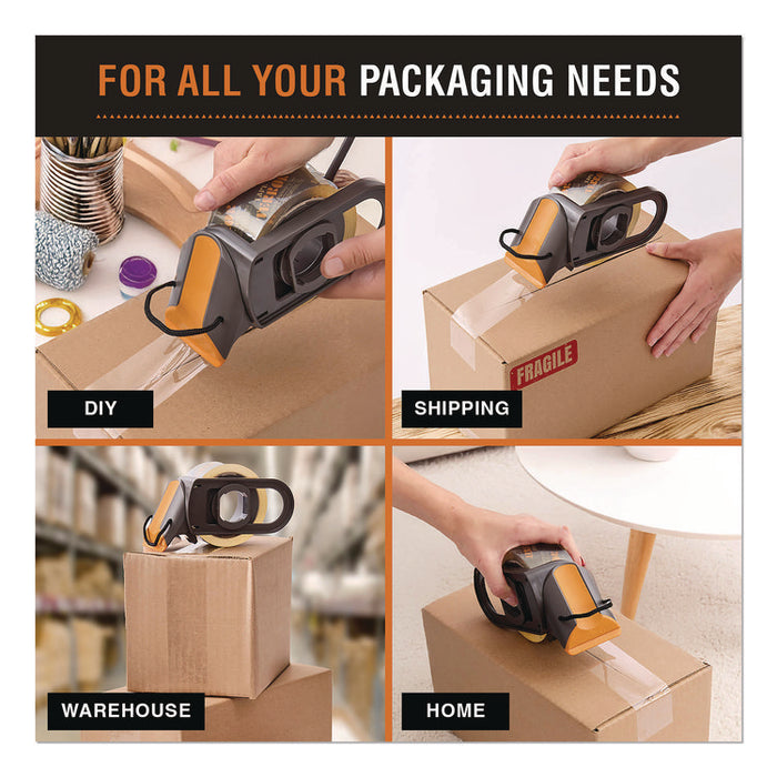Tape Dispenser with Tape, 3" Core, Polypropylene, Gray/Orange, 1 Dispenser, 1 Roll Heavy-Duty Packaging Tape