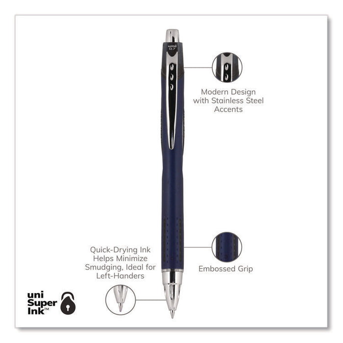 Jetstream Hybrid Gel Pen, Retractable, Fine 0.7 mm, Black Ink, Blue/Silver Barrel