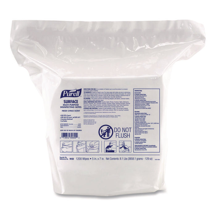Surface Multi-Purpose Disinfecting Wipes, 1-Ply, 5 x 7, Fresh Citrus, White, 2/Carton