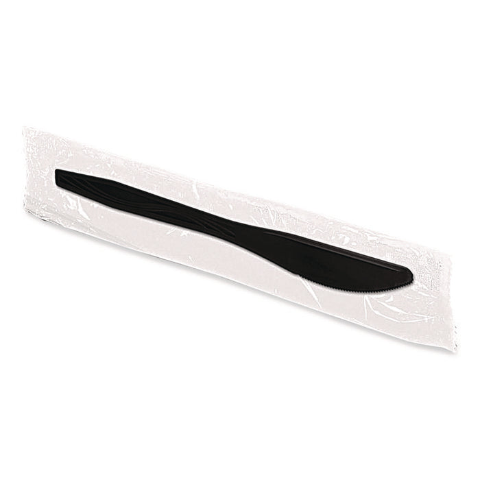 Dispens-a-Knife, Individually Wrapped, Mediumweight Knife, Plastic, Black, 100/Box