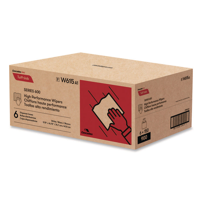 Tuff-Job Spunlace Towels, 1-Ply, 9.75 x 16.75, White, 150 Sheets/Pop-Up Box, 6 Boxes/Carton