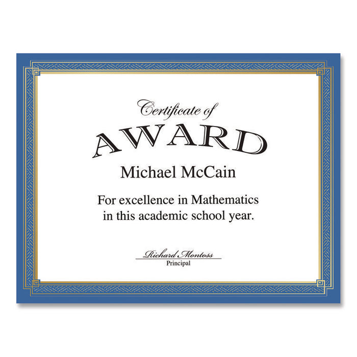 Tree Free Award Certificates, 8.5 x 11, White with Elegant Blue/Gold Border, 15/Pack