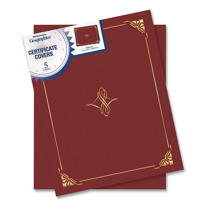 Certificate/Document Cover, 8.75 x 11.25, Red, 5/Pack