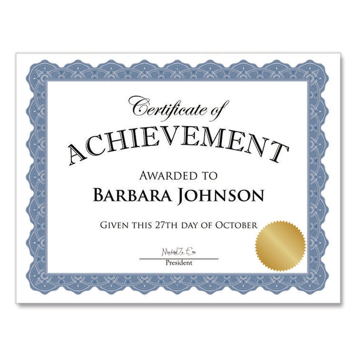 Award Certificates, 8.5 x 11, White with Braided Blue Border, 25/Pack