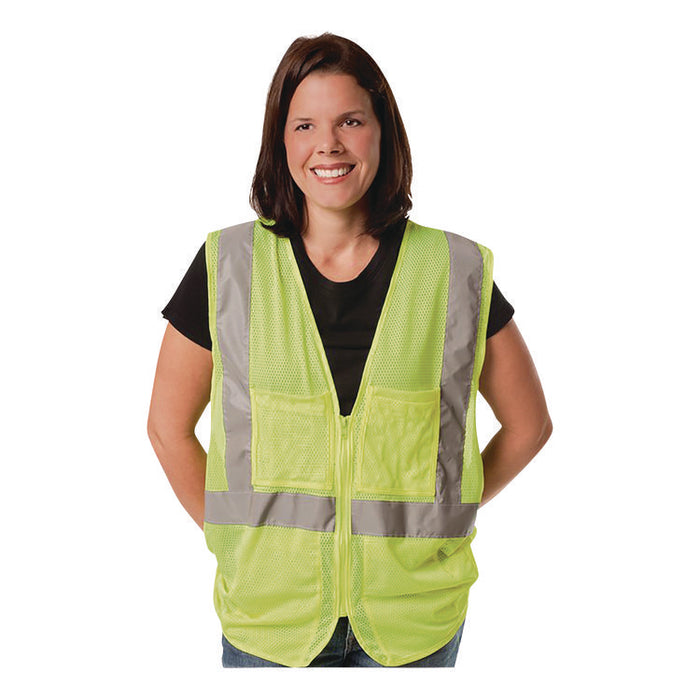 Zipper Safety Vest, Polyester Mesh, Large, Hi-Viz Lime Yellow