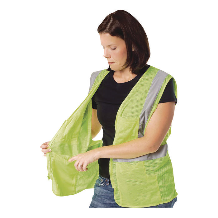 Zipper Safety Vest, Polyester Mesh, Large, Hi-Viz Lime Yellow